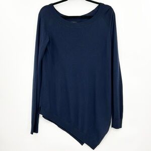 Theory Womens Errol Nouvella Wool Asymmetrical Top Size Medium Navy Blue Classic